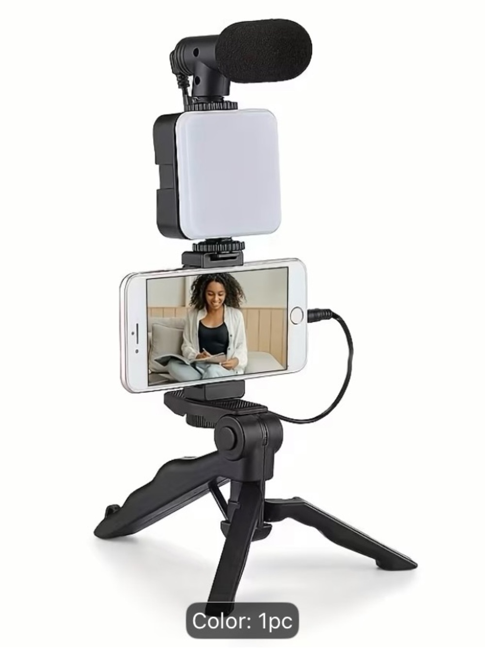 Amazon Black Smartphone Vlogging Kit with LED Light and Microphone